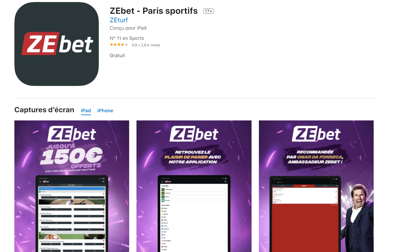 Version mobile ou application de marque Zebet